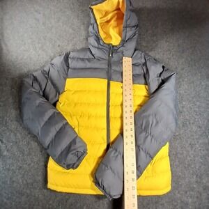 Mountain Warehouse Puffer Jacket Mens XS Yellow Grey Excellent Hooded Quilted